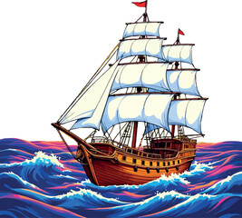 Vsai sailing ship navigating ocean waves embarking voyage