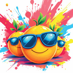 Vsai cool orange fruits wearing sunglasses with paint splashes