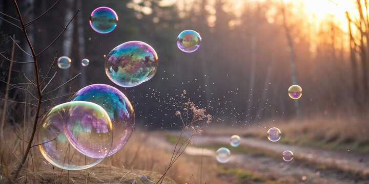 soap bubbles on the sky background