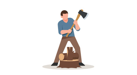 Illustration depicting a lumberjack chopping wood, showcasing outdoor labor and manual skills in a minimalist graphic style with clean lines and