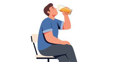 Man sitting on chair while enjoying a refreshing beer, isolated illustration of relaxation and leisure time, simple drawing of a guy drinking