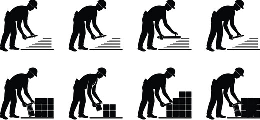 silhouette construction worker laying bricks masonry building process tiling wall construction laborer bricklayer home improvement civil engineering architecture worksite industrial project