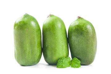 Fresh Green Kiwifruit with Mint Leaves on White Background - Healthy Tropical Fruit