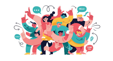 Fototapeta premium Diverse Group of People Communicating and Celebrating Together in a Vibrant Illustration.