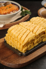 Japanese Tamagoyaki Sweet Rolled Egg Omelet Traditional Food Studio Shot