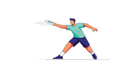 Athletic man throwing a frisbee with power and accuracy on an isolated white background, embodying recreational fun and athletic skill effortlessly