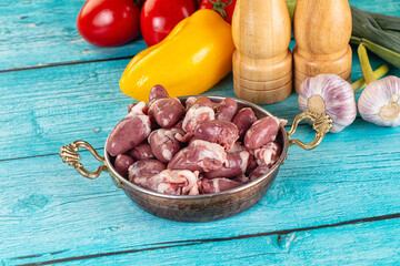 Raw chicken hearts for cooking