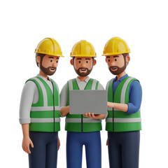 3d illustration of construction workers in green safety vest