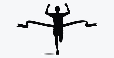 Silhouette of a runner crossing the finish line in victory celebration