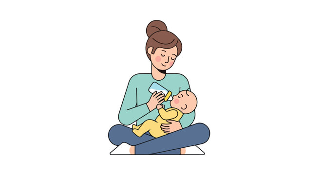 A mother's tender moment feeding her newborn baby, nurturing the bond between them, illustrating the essence of maternal care and affection through