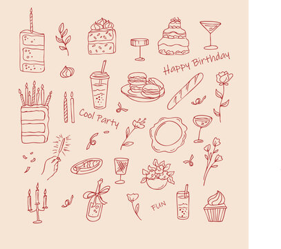 Set of Holiday party red doodles