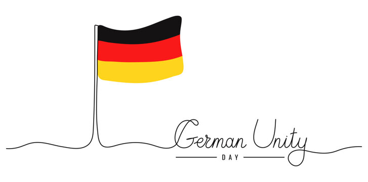 German Unity Day banner template. Celebrated annually on October 3. Happy national holiday of unity, freedom and reunification. Deutsch flag and hand drawn one line lettering. Patriotic design.