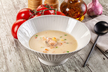 Salmon white soup with salmon