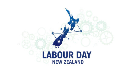 Abstract map of new zealand with labour day text and celebratory elements