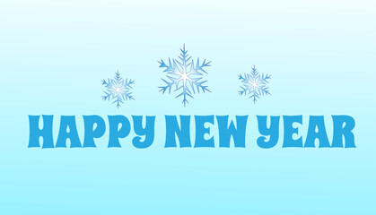 happy new year text, snowflake, on a blue background, 