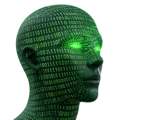 Abstract Digital Tech Head with Binary Code Flow