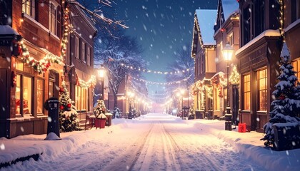 Snowy Christmas street at night (1)