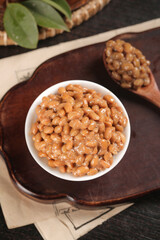 Japanese Natto Fermented Soybeans in Bowl Traditional Asian Health Food