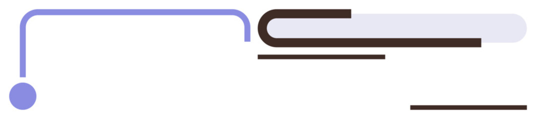 Dynamic arrangement of purple and brown lines, single dot, and rounded shapes forming a balanced abstract geometric design. Ideal for modern art, branding, UI design, abstract concept, creative