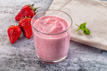 Strawberry smoothie milk shake glass