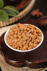 Japanese Natto Fermented Soybeans in Bowl - Traditional Healthy Grain Dish with Sticky Texture