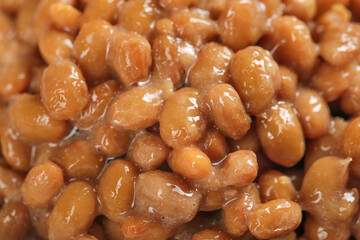 Japanese Natto Fermented Soybeans Close-Up - Traditional Sticky Healthy Food Ingredient