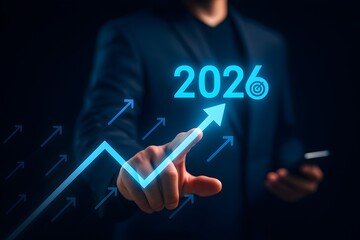 Strategic growth and future planning – upward arrow targeting 2026 for business development and goal achievement