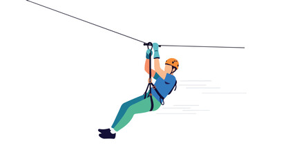 Thrilling zipline adventure, person enjoying a high-speed descent with safety gear, adventure in action