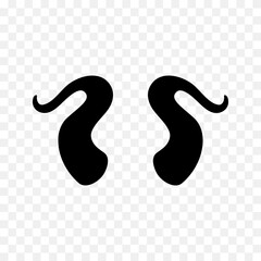 Black devil horns. Flat silhouette vector illustration isolated on transparent background for fantasy or Halloween themes