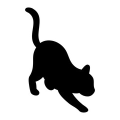 Black silhouette of cartoon cat. Minimal vector illustration of pet feline animal in simple style