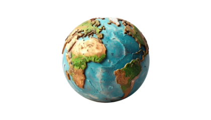 Detailed 3D model of Earth, showing continents and oceans