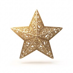 A golden openwork star ornament with glitter