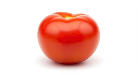 A single ripe red tomato isolated on a clean white background.