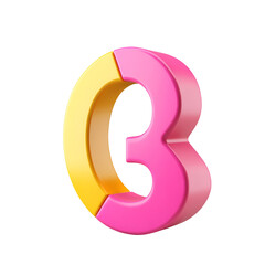 3d stylized letter b with yellow and pink segments isolated on transparent background