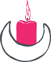 Crescent Moon Candle Line Art Illustration, Mystical Halloween Symbol of Light, Intuition, and Witchcraft. Perfect for enchanted clipart, gothic designs, and magical ritual artwork.