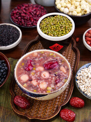Chinese Laba Congee Porridge with Mixed Beans Grains and Traditional Nourishing Ingredients