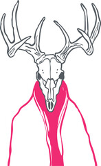 Deer Skull with Antlers Line Art Illustration, Mystical Halloween Symbol of Witchcraft and Ancient Rituals. Perfect for spooky clipart, gothic decor and enchanted autumn designs