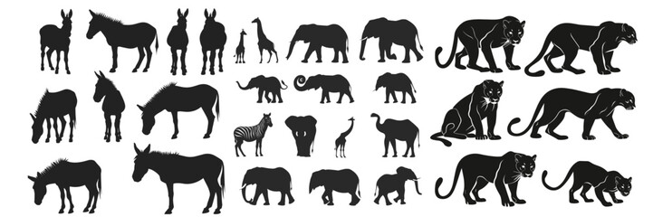 Fototapeta premium set of 25 wild animal silhouette icons isolated on white background