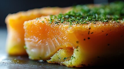 Herb crusted fish salmon fillet with vibrant herb coating showcasing gourmet seafood preparation and premium restaurant culinary excellence