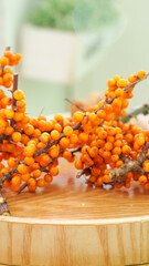 Sea Buckthorn Berries on Wooden Board - Wild Orange Superfruit from Xinjiang China