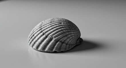 Fototapeta premium Striking monochrome close-up of a textured seashell casting a dramatic shadow