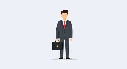 Vector flat icon of businessman with briefcase, minimal design