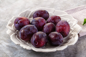 Ripe sweet fresh juicy plums