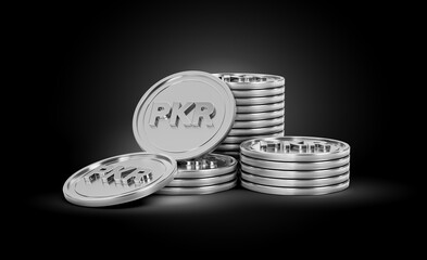 3d Stack Of Silver Pakistani Rupee PKR Coins Rounded Coins Stack On dark Background 3d Illustration