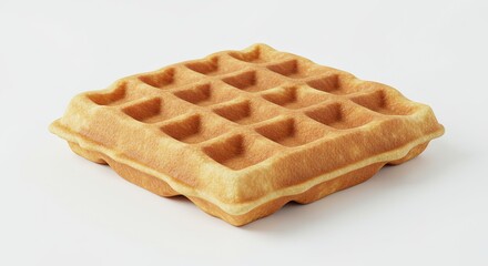 Golden Brown Square Waffle Isolated on White Background.