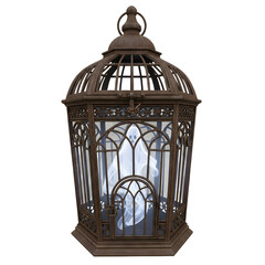 Ghost in a birdcage isolated on a transparent background for Halloween decoration and celebration