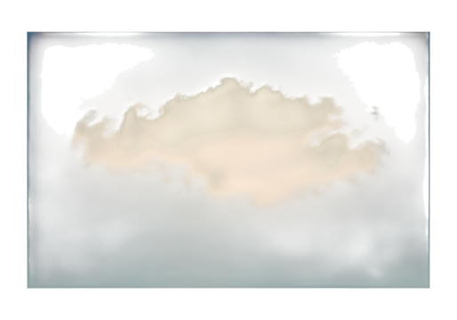 Illustration of soft, fluffy cloud with a warm, golden hue against a pale blue sky on transparent background