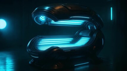 Futuristic neon sculpture in the shape of the number 3, glowing cyan-blue in a dark, sci‑fi setting. - Powered by Adobe