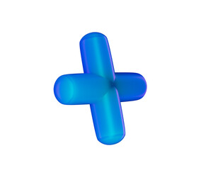 3D Blue plus sign with a glossy, gradient finish, featuring smooth, rounded edges. 3D Illustration