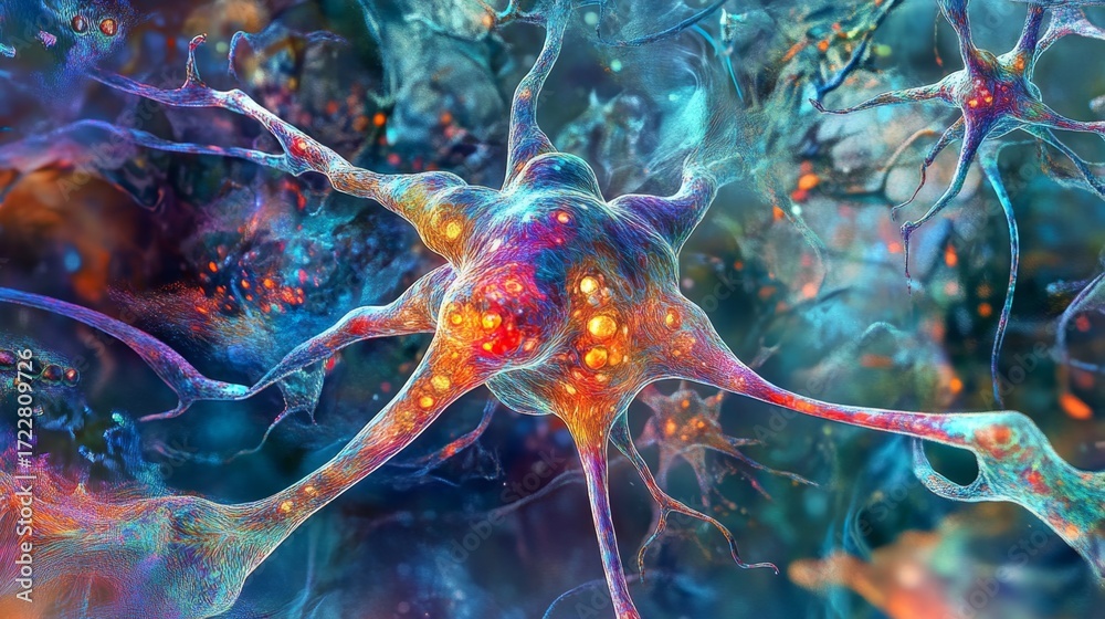 Wall mural a stunning representation of vibrant neurons in an abstract setting. the intricate details showcase 